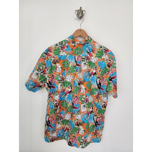 Chubbies The Nutter orange multicolor tropical toucan 1/4 button shirt M - Picture 2 of 4